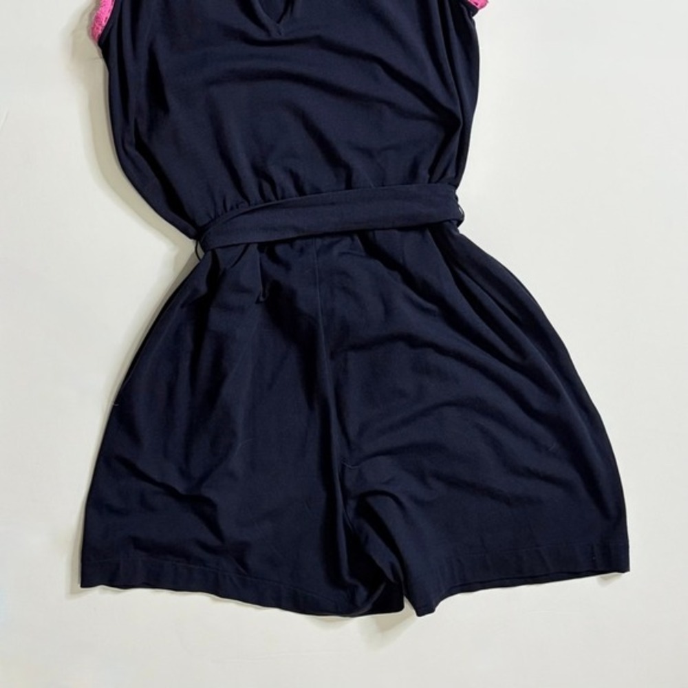 BODEN Caitlin Jersey Knit Romper Playsuit Crochet Trims Navy Blue Pink 8 Tall - Picture 12 of 16